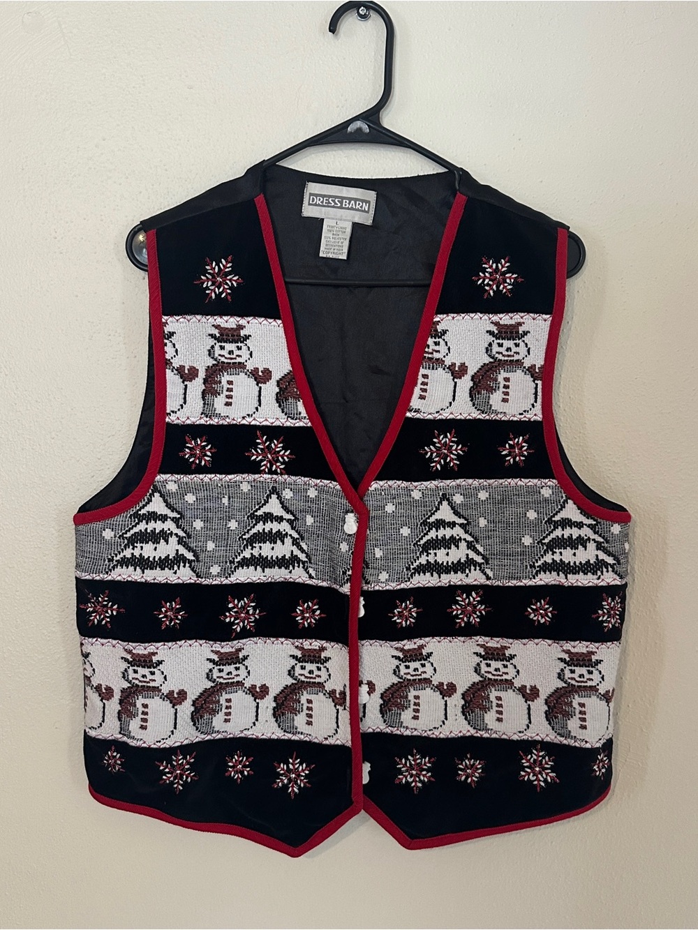 Dress Barn Vintage Holiday Snowman Vest - Black & Red